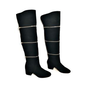 Botkier New York “Grace” Black Suede OTK Boots w/ Zippers